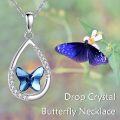 wholesale 925 Sterling Silver Blue Crystal Butterfly Pendant Necklace for Women-0-4