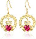 wholesale 18K Gold Plated 925 Sterling Silver Claddagh Birthstone Earrings for Women Irish Celtic Jewelry Gifts-0-0