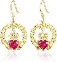 wholesale 18K Gold Plated 925 Sterling Silver Claddagh Birthstone Earrings for Women Irish Celtic Jewelry Gifts-01-January-Lab Created Garnet