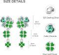 wholesale 925 Sterling Silver Green Crystal Shamrock Drop Earrings 4-Leaf Clover Pendant Irish Jewelry-0-2