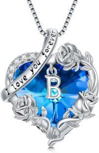 wholesale 925 Sterling Silver Rose Heart Initial Necklace for Women Mom Wife Mothers Day Christmas Birthday Gifts-02-Alphabet B