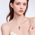 wholesale Gold 925 Sterling Silver Ankh Necklace with Moonstone and Turquoise Agate Egyptian Cross Pendant-0-4