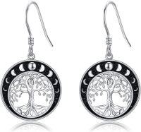 wholesale 925 Sterling Silver Moon Phases Tree Of Life Drop Earrings for Women Girls s 3cm Long-Silver-Moon Phase Tree of Life