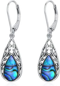 wholesale 925 Sterling Silver Teardrop Paua Shell Leverback French Wire Bohemian Drop Earrings-07-Filigree Abalone Shell Earrings
