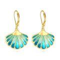 wholesale 925 Sterling Silver Plated Gold  Blue Enamel Scallop Shell Leverback Earrings-0-0