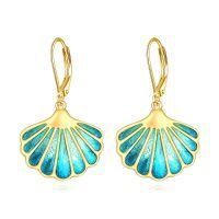 wholesale 925 Sterling Silver Plated Gold  Blue Enamel Scallop Shell Leverback Earrings-Seashell