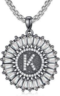 wholesale 925 Sterling Silver Round CZ Initial Pendant Necklaces for Men & Women-Letter K