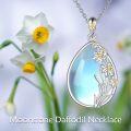 wholesale 925 Sterling Silver Moonstone Teardrop Pendant Necklace with Daffodil Flower Design for Women-0-1