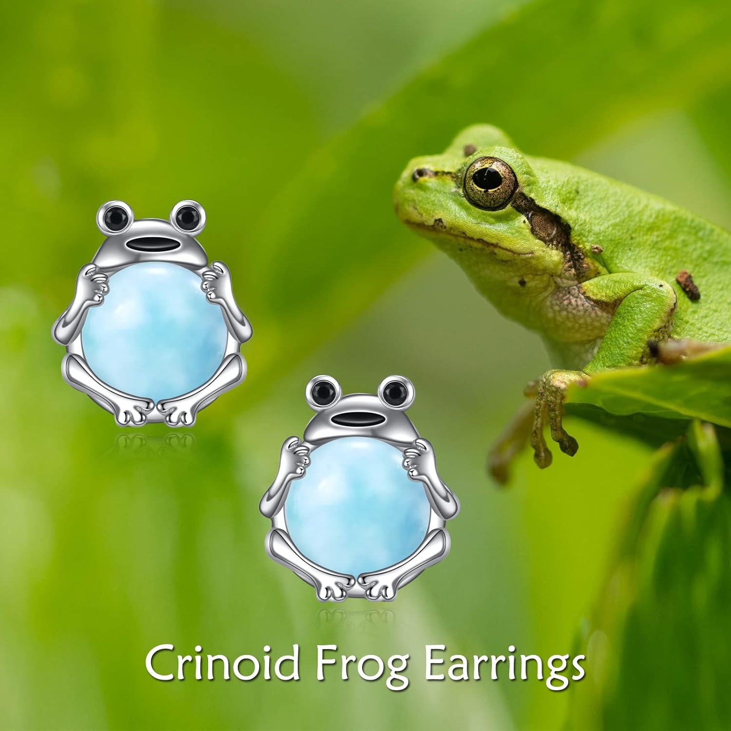 wholesale 925 Sterling Silver Blue Moonstone Frog Stud Earrings-0-4