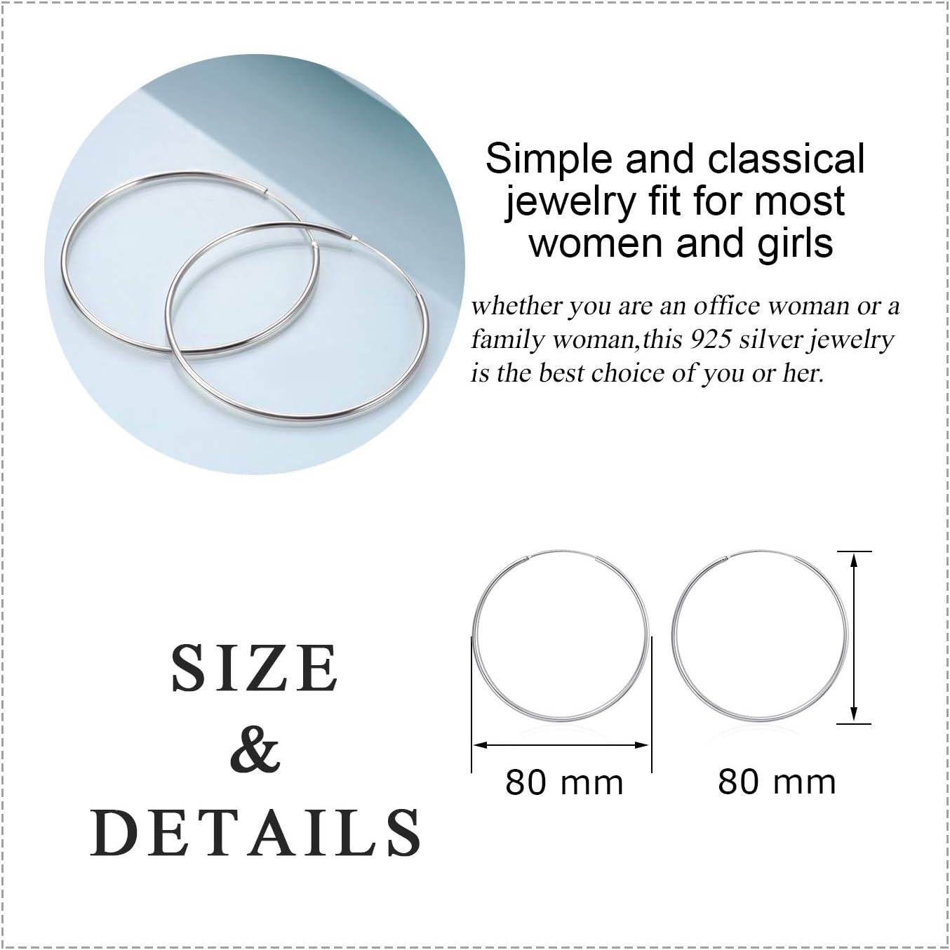 925 Sterling Silver White Gold Plated Hoop Earrings for Women-0-4
