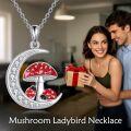wholesale 925 Sterling Silver Red Enamel Ladybug & Mushroom Crescent Moon CZ Pendant Necklace for Women Girls Gifts-0-1