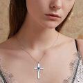 wholesale 925 Sterling Silver White Gold & Sterling Silver Cross Urn Necklace with Birthstone – Infinity Engraved 'I Love You Forever' – Cremation Jewelry for Ashes, Hair, Memories – Adjustable Chain, Funnel Kit Included-0-3