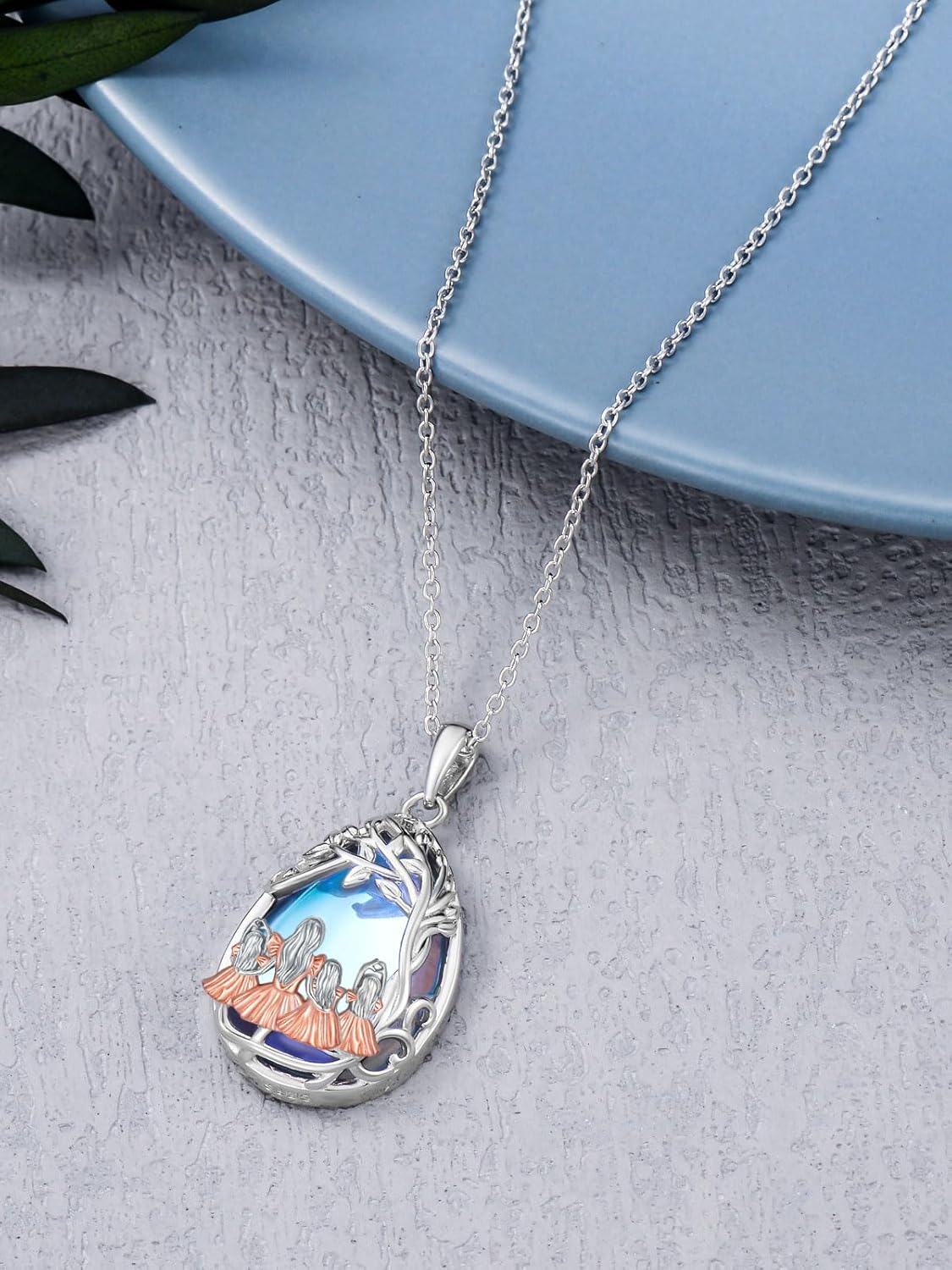 wholesale 925 Sterling Silver Blue Moonstone Family Tree Pendant Necklaces for Women Girls Mothers Day Gift-0-4