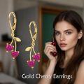 wholesale 925 Sterling Silver Heart-Shaped Ruby and Gold Leaf Dangle Earrings-0-3