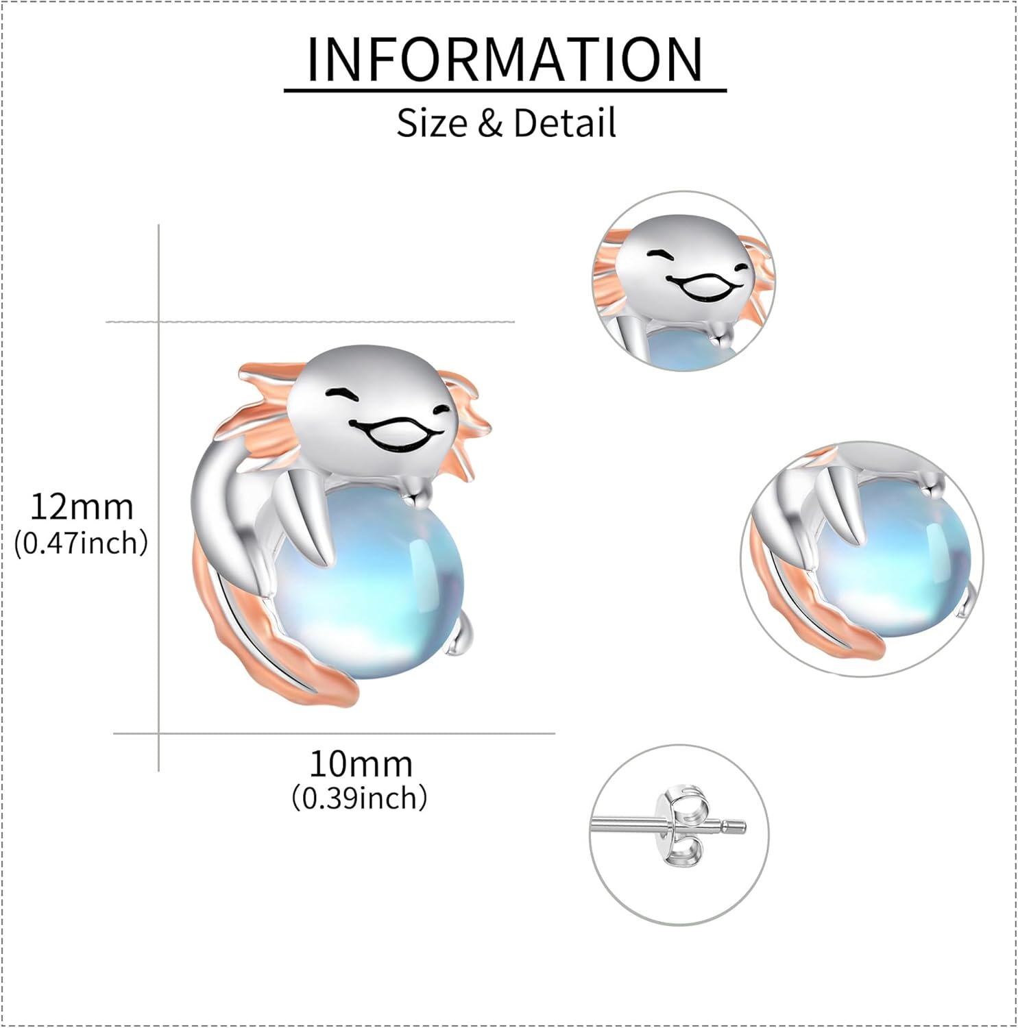 925 Sterling Silver Moonstone Axolotl Stud Earrings-0-2
