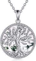 wholesale 925 Sterling Silver Green Moss Agate Tree of Life Family Pendant Necklace for Mothers and Grandmothers-0-0