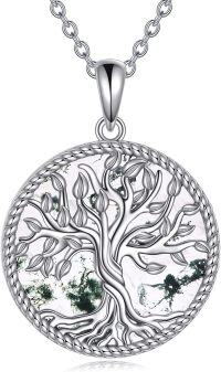 wholesale 925 Sterling Silver Green Moss Agate Tree of Life Family Pendant Necklace for Mothers and Grandmothers-Moss Agate