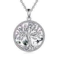 wholesale 925 Sterling Silver Green Moss Agate Tree of Life Family Pendant Necklace for Mothers and Grandmothers-Moss Agate