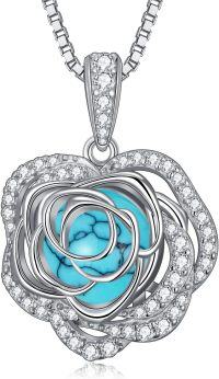 wholesale  Sterling Silver 12 Birthstone Rose Pendant Necklace Mother s Day Gift -12-Dec-Turquoise