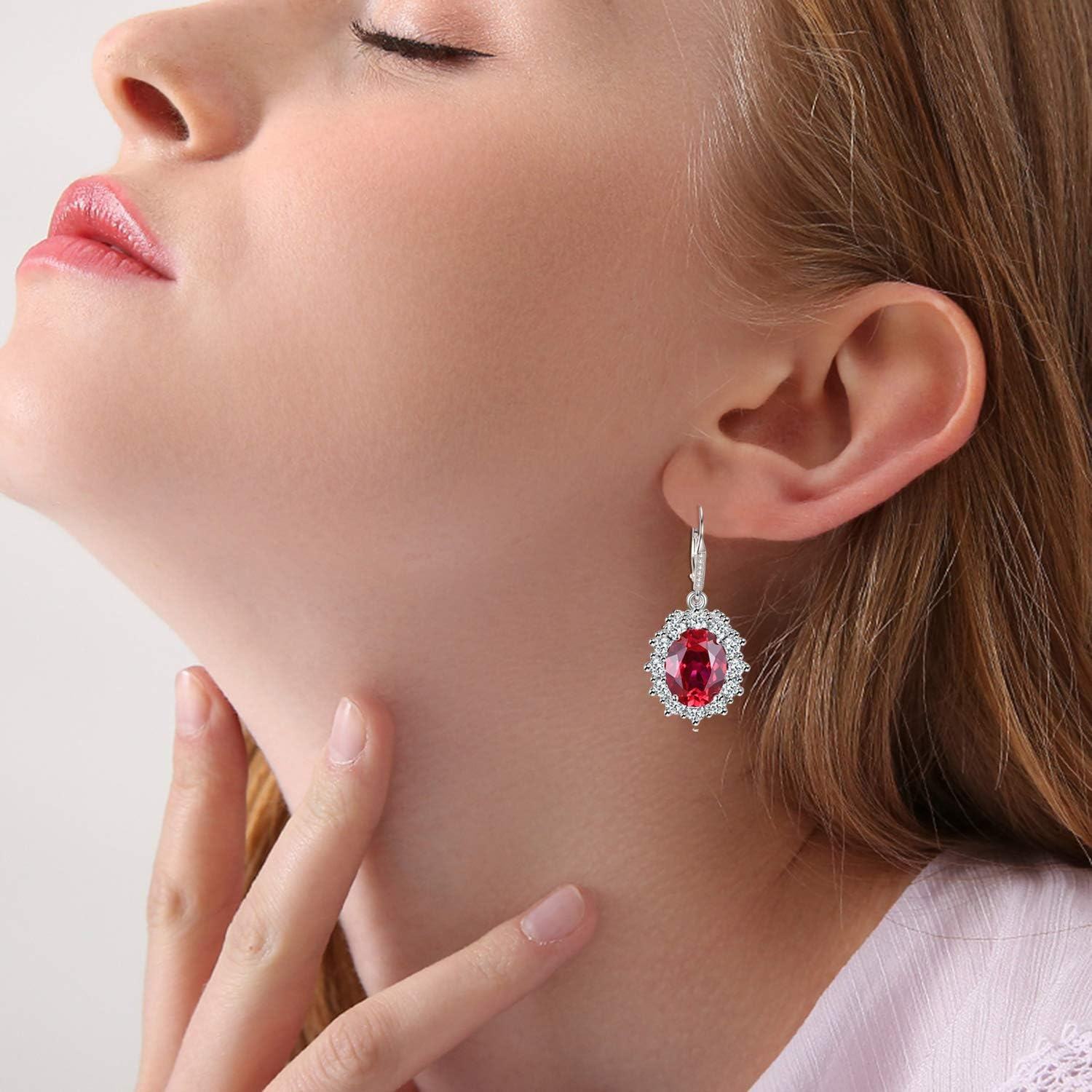wholesale 925 Sterling Silver Oval Cut Birthstone Dangle Leverback Earrings for Women Mom-0-1