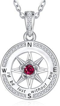 wholesale Sterling Silver Birthstone Compass Necklace for Women Gift Idea-07-July