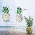 wholesale 925 Sterling Silver Pineapple Stud Earrings with Green Enamel and Yellow CZs - Fashionable Gift for Women & Teenage Girls-0-5