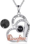 wholesale 925 Sterling Silver Heart Pendant with Black Stone and Cubic Zirconia - I Love You to the Moon & Back Gifts for Women/Mom/Daughter/Grandma-0-0