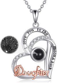 wholesale 925 Sterling Silver Heart Pendant with Black Stone and Cubic Zirconia - I Love You to the Moon & Back Gifts for Women/Mom/Daughter/Grandma-To Daughter