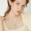 wholesale 925 Sterling Silver Opal Crescent Moon Filigree Pendant Necklace for Women-0-1