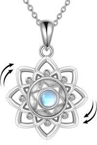 wholesale 925 Sterling Silver Blue Moonstone Spinning Lotus Pendant Necklace  for Women-fidget moonstone lotus