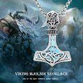 wholesale 925 Sterling Silver with Turquoise Viking Mjolnir Necklace - Thor's Hammer Pendant for Men & Women-0-5