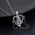 wholesale 925 Sterling Silver Heart-Shaped Black Onyx Rose Flower Pendant Necklace for Women Girls  45cm Chain Length-0-1