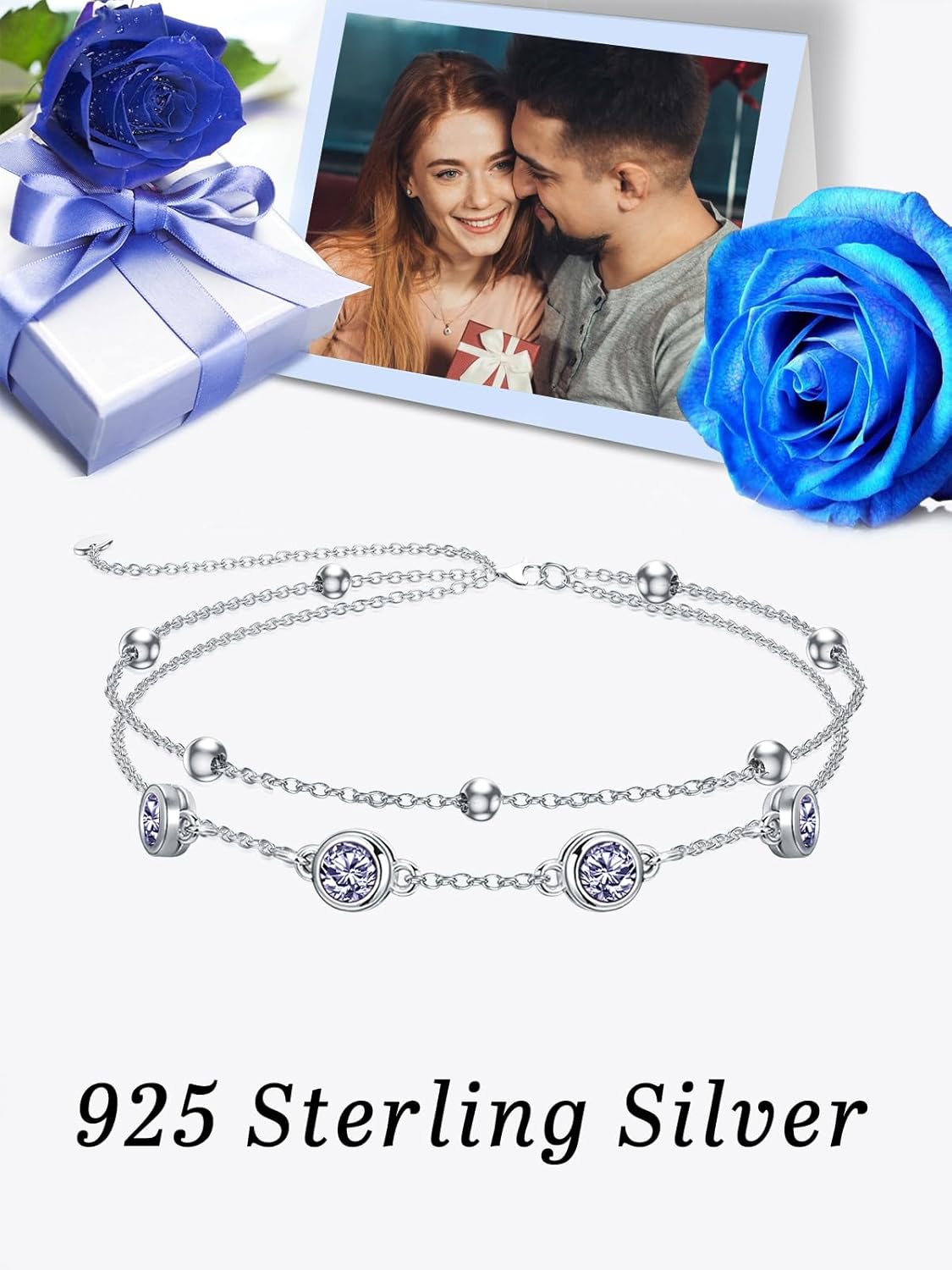 925 Sterling Silver Birthstone Anklet Bracelets for Women Gifts-0-2