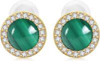 wholesale Gold-Plated 925 Sterling Silver Blue Stone Stud Earrings with Cubic Zirconias and White Pearl Backs-Green Malachite