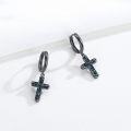 wholesale Black 925 Sterling Silver Cross Huggie Hoop Dangle Earrings with Abalone Shell Inlay-0-4