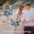 wholesale 925 Sterling Silver Abalone Shell Floral Hoop Earrings - Trendy Birthday Gifts for Her-0-4