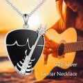 wholesale 925 Sterling Silver Guitar Black Onyx Heartbeat Music Pendant Necklace s for Women-0-2