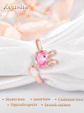 wholesale Rose Gold 925 Sterling Silver Pink Sapphire & White Opal Rabbit Ear Adjustable Ring for Women-0-3