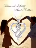 wholesale 925 Sterling Silver 14K White Gold Plated Double Heart Pendant with Diamonds and Chain for Women's s-0-1