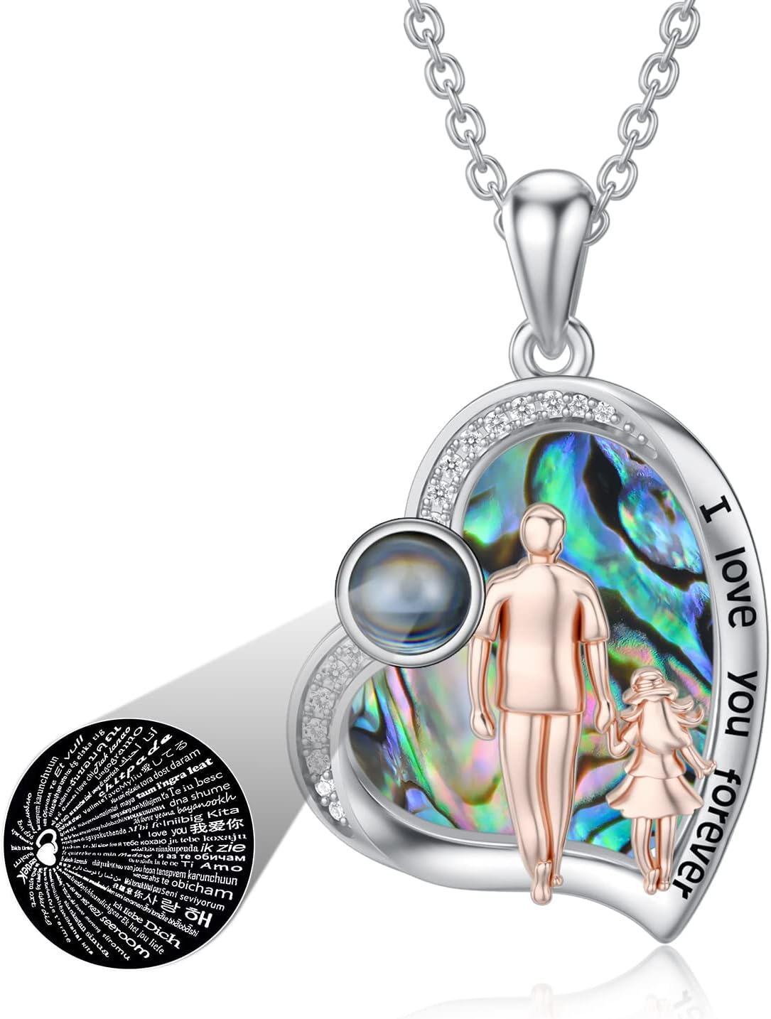 Sterling Silver Sterling Silver Stone Daughter Heart Pendant Necklace from Dad Mom I Love You Forever Jewelry-17-02-Abalone Shell+100 Languages+Photo-17-01-Abalone Shell+100 Languages