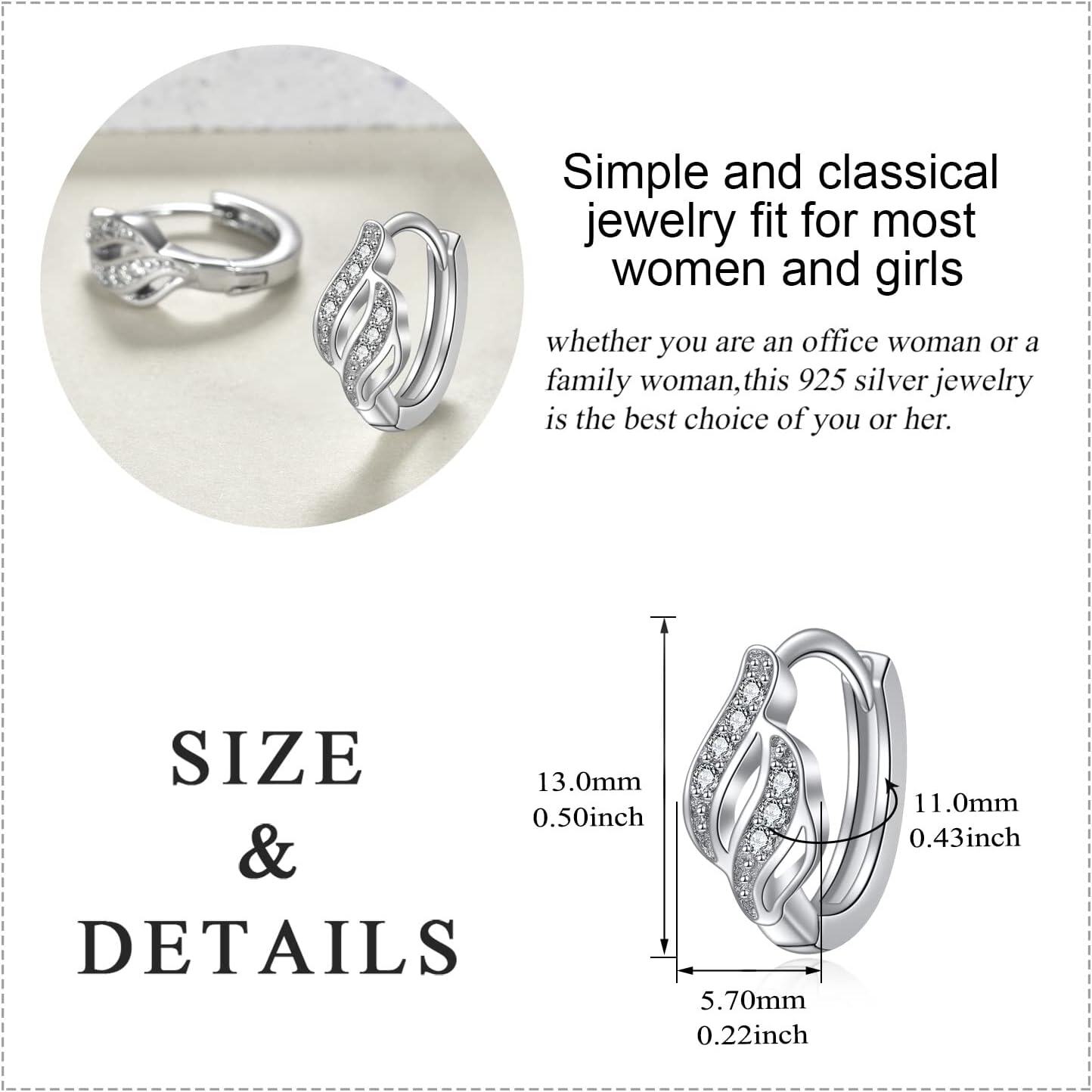 925 Sterling Silver Twist Leaf Design Huggie Hoops with Cubic Zirconia for Women-0-3