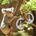 wholesale 925 Sterling Silver Koala on Crescent Moon Leverback Dangle Drop Hoop Earrings for Women Birthdays Anniversaries Christmas Gifts-0-5
