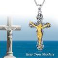 wholesale 925 Sterling Silver Gold Plated Jesus Christ Crucifix Pendant Necklaces for Men & Women - Christian Gifts (Gold)-0-5