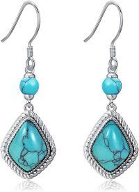 wholesale 925 Sterling Silver Turquoise Teardrop Butterfly Cross Owl Daisy Drop Earrings-Rhombic Turquoise Earrings