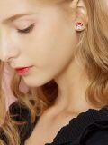 wholesale 925 Sterling Silver Red Enamel Pink Heart Crystal Mushroom Stud Earrings for Girls and Women-0-3