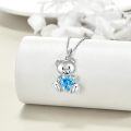 wholesale 925 Sterling Silver Blue Crystal Teddy Bear Heart Pendant Necklace for Women Girls Gifts-0-2