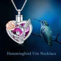 wholesale S925 Sterling Silver & Blue Crystal Hummingbird Urn Necklace, 18+2 Adjustable Chain, 9.5g Cremation Pendant, Hypoallergenic Memorial Jewelry-0-1