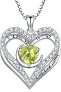 wholesale I Love You To The Moon And Back Necklaces For Women 925 Sterling Silver Double Heart Necklace With 12 Birthstone Jewelry Birthday Anniversary Mothers Day Christmas Gifts For Her Wife Girlfriend Mom -0-0