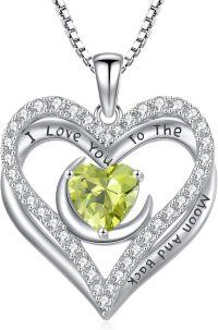 wholesale 925 Sterling Silver 12 Birthstone Double Heart Necklace for Women-8-Aug-Peridot