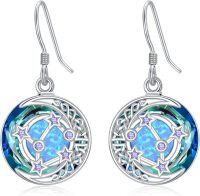 wholesale TOUPOP Constellation Zodiac Sign Earrings For Women 925 Sterling Silver Celtic Moon Astrology Horoscope Birthstone Dangle Drop Earrings With Blue Circle Crystal Anniversary Jewelry Valentine Mothers Day Christmas Birthday Gifts For Women Her Wife Mom -undefined